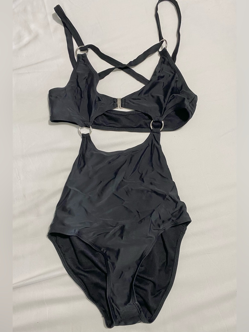 Nasty Gal Black Cutout One-Piece Swimsuit with Ring Accents